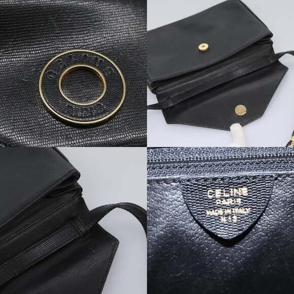 CELINE Shoulder Bag Leather Black Gold - Picture 11 of 13